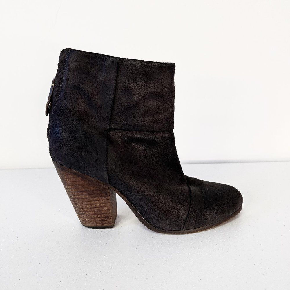 Rag & Bone Classic Newbury Black Suede Stacked Heel Ankle Boots